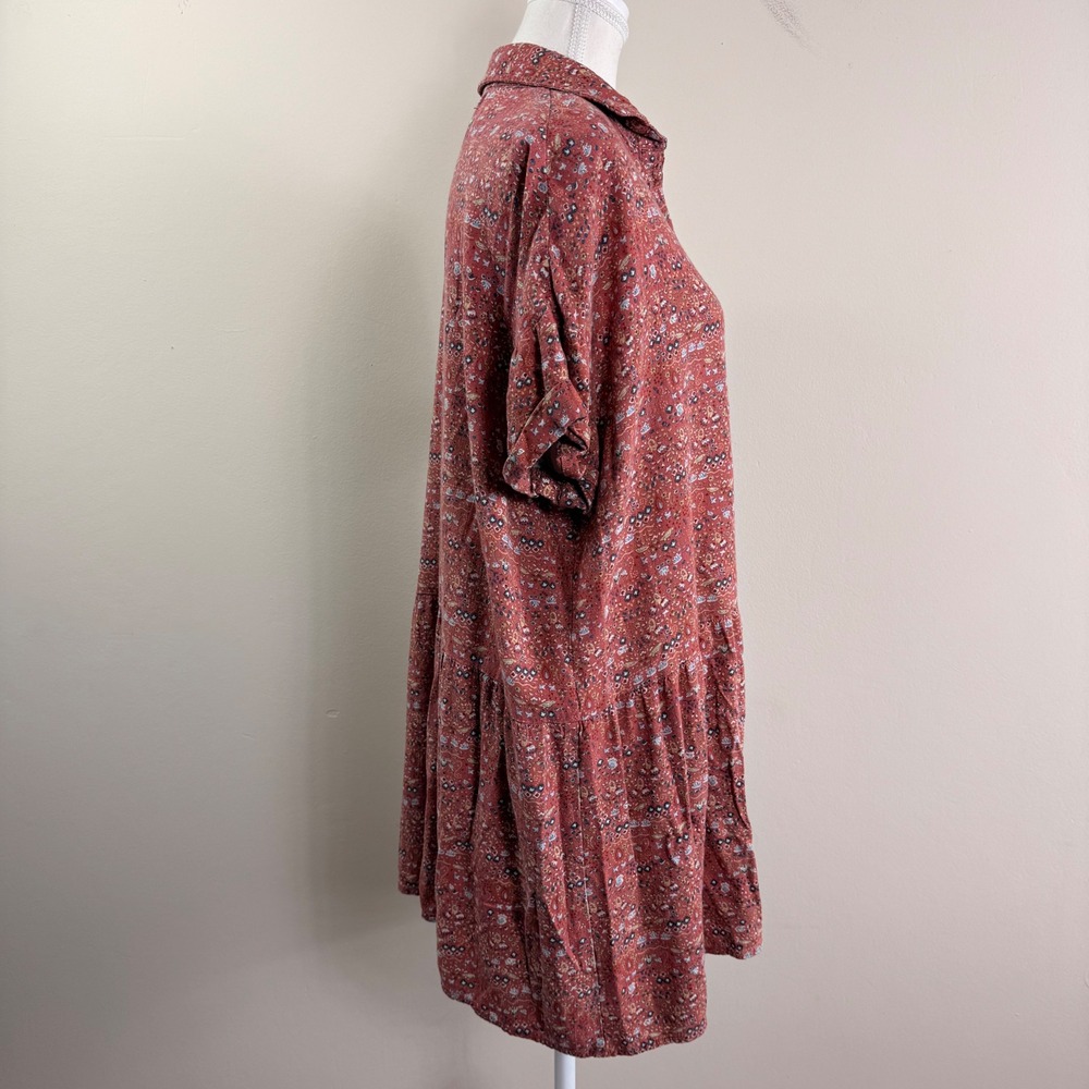 Natural Life Terracotta Floral Button Down Tiered Mini Dress Womens Size S/M - Picture 2 of 7